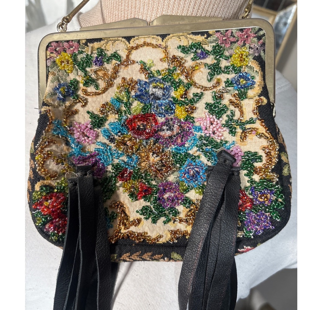 MAME Bespoke One-of-a-Kind Vintage Floral Beaded Fringe Crossbody Bag *